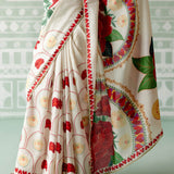 Ecru & Red Rose Saree