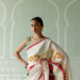 Ecru & Red Rose Saree