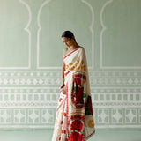 Ecru & Red Rose Saree