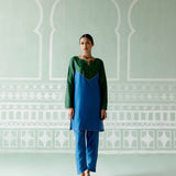 Emerald & Navy Embroidered Kurta Set