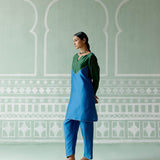 Emerald & Navy Embroidered Kurta Set