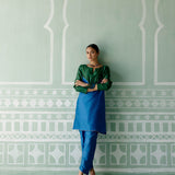 Emerald & Navy Embroidered Kurta Set