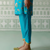 Turquoise & Mustard Floral Kurta Set with Dupatta (Organza)