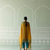 Turquoise & Mustard Floral Kurta Set with Dupatta (Organza)