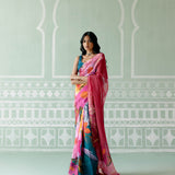 Teal & Fuschia Floral Saree