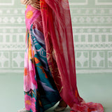 Teal & Fuschia Floral Saree