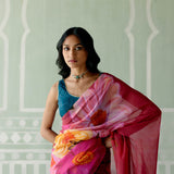 Teal & Fuschia Floral Saree