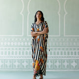 Black & White Striped Kaftan Set