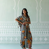 Black & White Striped Kaftan Set