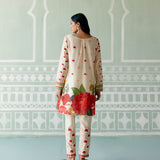 Ecru & Red Rose Kurta Set