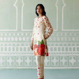 Ecru & Red Rose Kurta Set