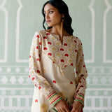 Ecru & Red Rose Kurta Set