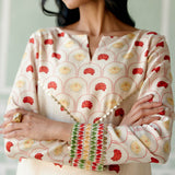 Ecru & Red Rose Kurta Set