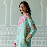 Mint & Fuschia Paisley Kurta Set with Dupatta