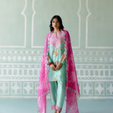 Mint & Fuschia Paisley Kurta Set with Dupatta