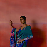 Teal & Blue Paisley Saree