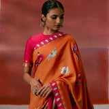 Tangerine & Fuschia Floral Saree