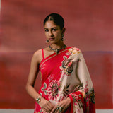 Ecru & Red Floral Saree