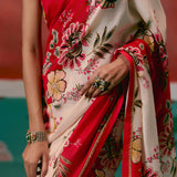 Ecru & Red Floral Saree