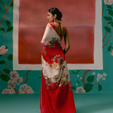 Ecru & Red Floral Saree