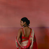 Ecru & Red Floral Saree