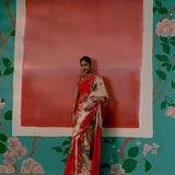 Ecru & Red Floral Saree