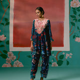 Teal Aztec Velvet Kurta Set