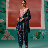 Teal Aztec Velvet Kurta Set