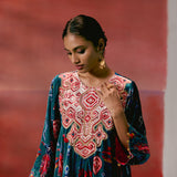 Teal Aztec Velvet Kurta Set