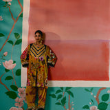 Mustard Floral Velvet Kurta Set