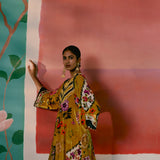 Mustard Floral Velvet Kurta Set