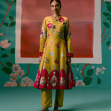 Mustard & Pink Floral Anarkali Set