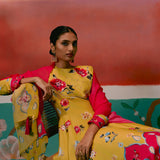 Mustard & Pink Floral Anarkali Set