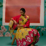 Mustard & Pink Floral Anarkali Set