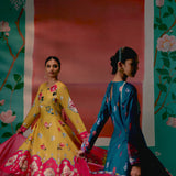 Mustard & Pink Floral Anarkali Set