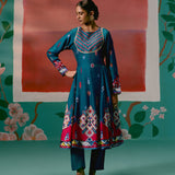 Teal Aztec Anarkali Set