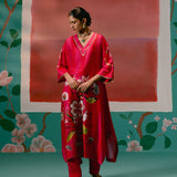 Fuschia Striped Floral Kaftan Set