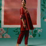 Maroon Embroidered Kurta Set