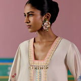 Ecru Floral Square Neck Kurta Set