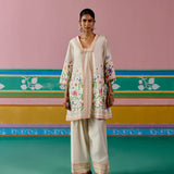 Ecru Floral Square Neck Kurta Set
