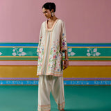 Ecru Floral Square Neck Kurta Set