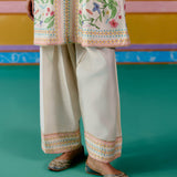 Ecru Floral Square Neck Kurta Set