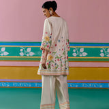 Ecru Floral Square Neck Kurta Set