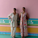 Ecru Floral Square Neck Kurta Set