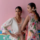Ecru Floral Square Neck Kurta Set