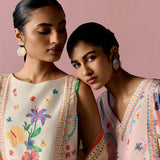 Ecru Floral Sleeveless Kurta Set