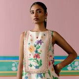 Ecru Floral Sleeveless Kurta Set
