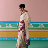 Ecru and Purple Ikkat Saree