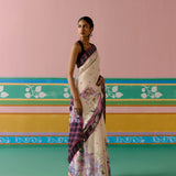 Ecru and Purple Ikkat Saree