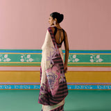 Ecru and Purple Ikkat Saree